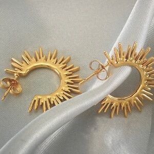 Gold Sunburst Hoop Earrings
